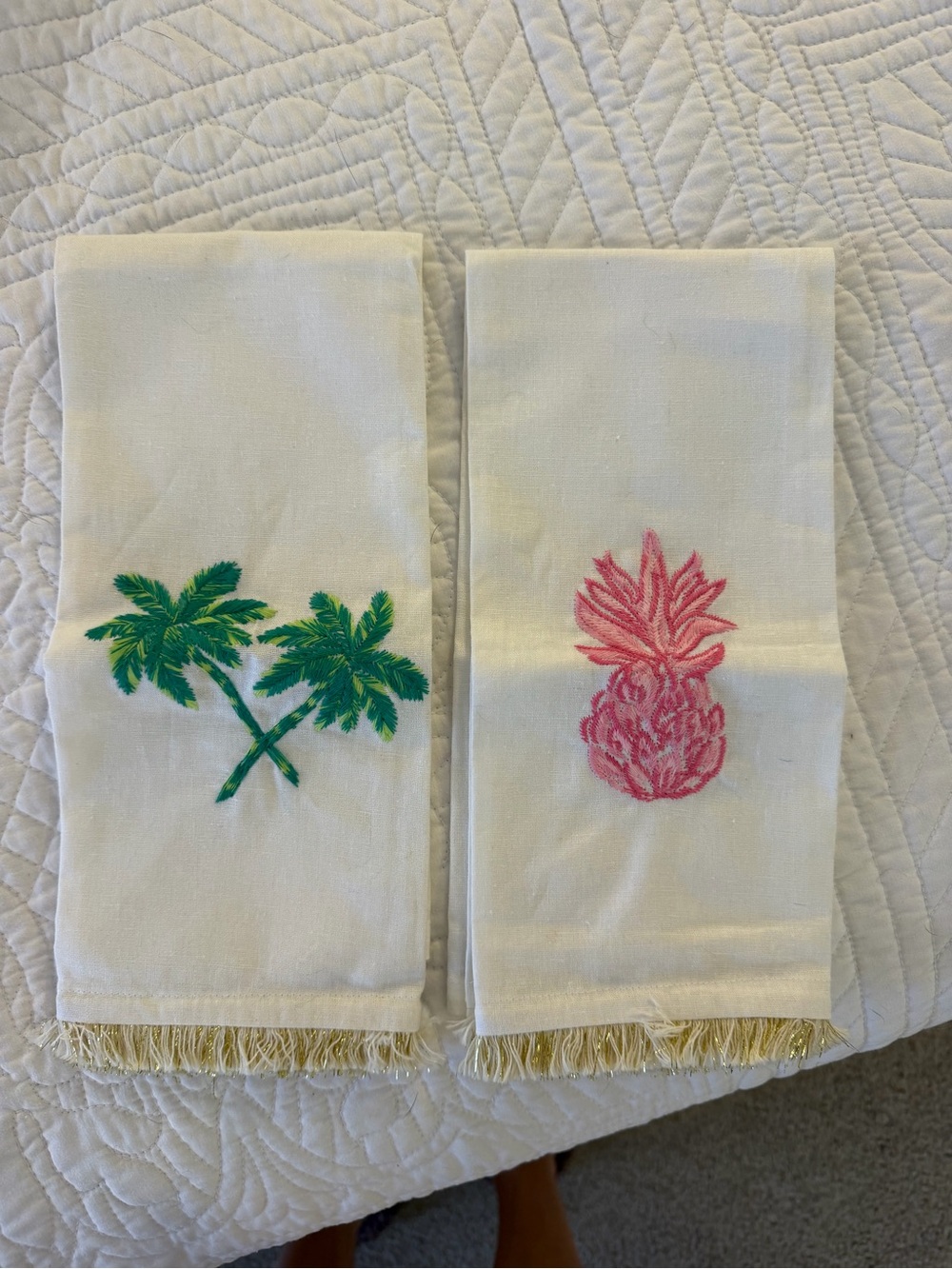 Lilly Pulitzer Embroidered Palm & Pineapple Kitchen Towels - Set of 2, White